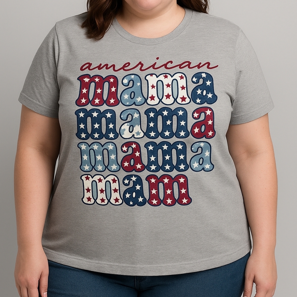 American Size XL "Mama" Patriotic Graphic Tee – Bella + Canvas Gray T-Shirt